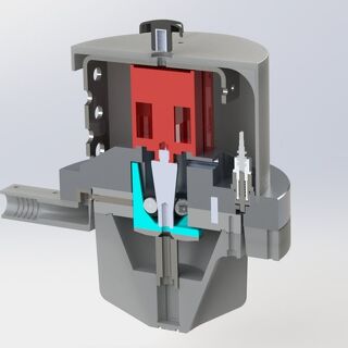 Cross-section view of a precision fluid control valve designed by TF Design