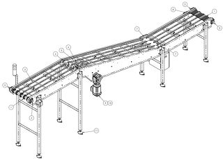 CAD drawing of a custom-designed conveyor system built by TF Design