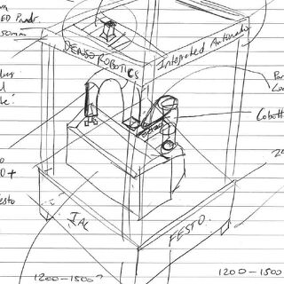 Hand-drawn concept sketch of robotic automation system by TF Design